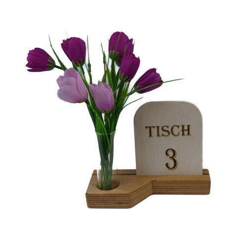 Tolle Tischdekoration:Tischaufsteller mit Tischnummer + Vase